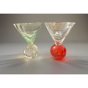 2 Pairpoint Art Glass Ruby/Clear Ball Base Compotes Martini Cocktail Glass5.5in